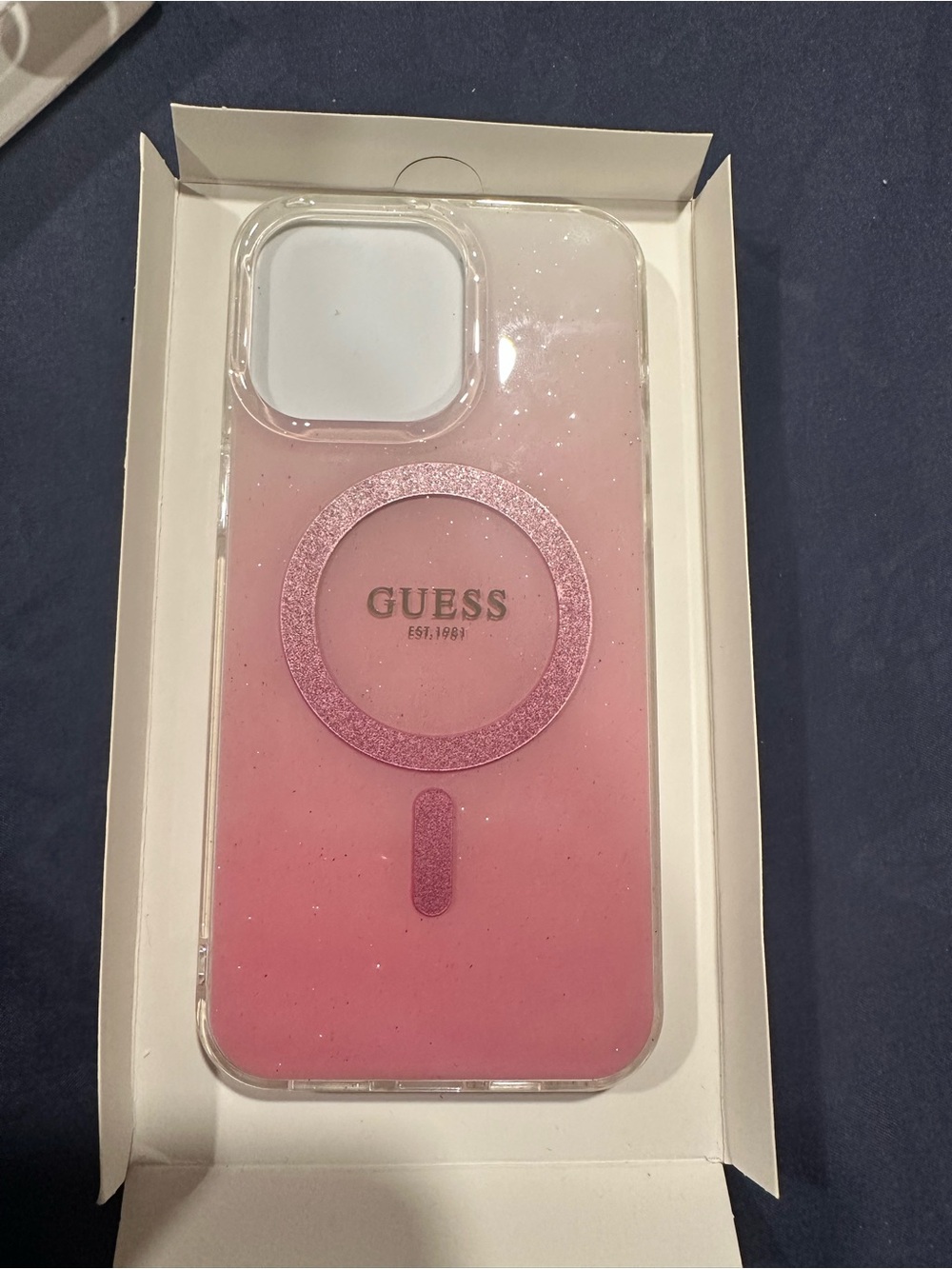 GUESS Pink Gradient Glitter MagSafe iPhone Case